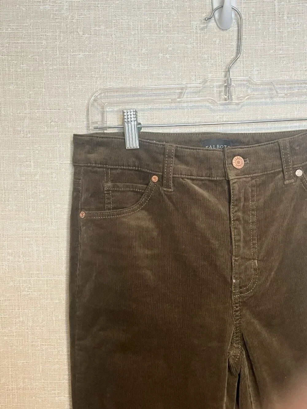 Talbots 2P Corduroy Straight Leg Pants Brown Petite Stretch 5 Pocket Fall Preppy
